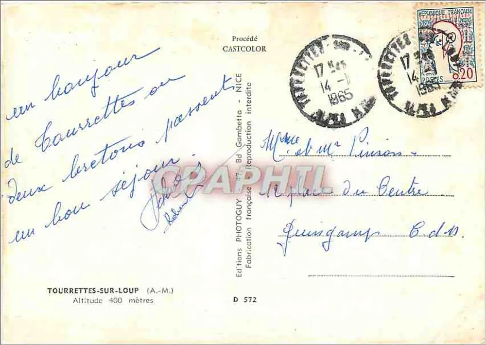 Tourette-sur-Loup — vue panoramique et édifice religieux — Éditions Photoguy, D 572 - Verso