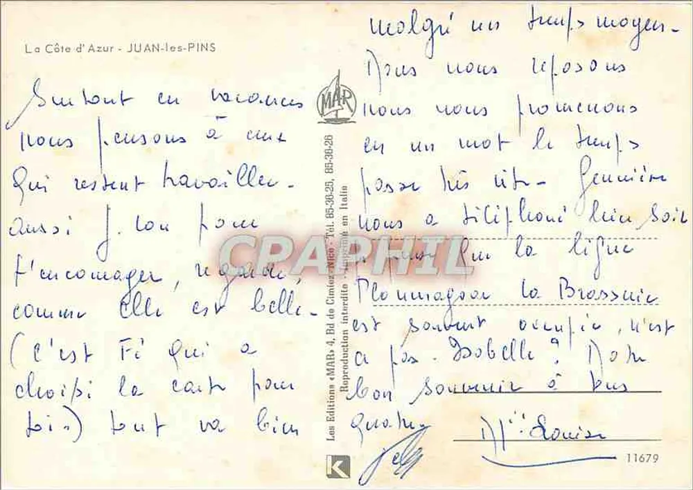 Juan-les-Pins — view of the beach and a nude woman — editor MAR - Back