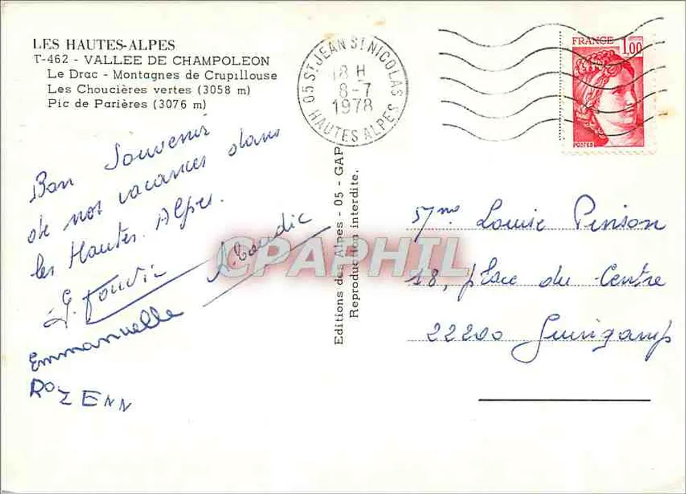 Die Hochalpen — Tal von Champoleon — Editions des Alpes - Rückseite