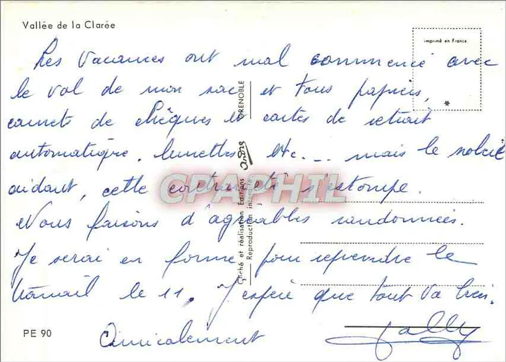क्लारी घाटी — एल्पीयन दृश्य जहां नदी और बर्फीले पर्वत हैं — प्रकाशक PE 90 - पीछे
