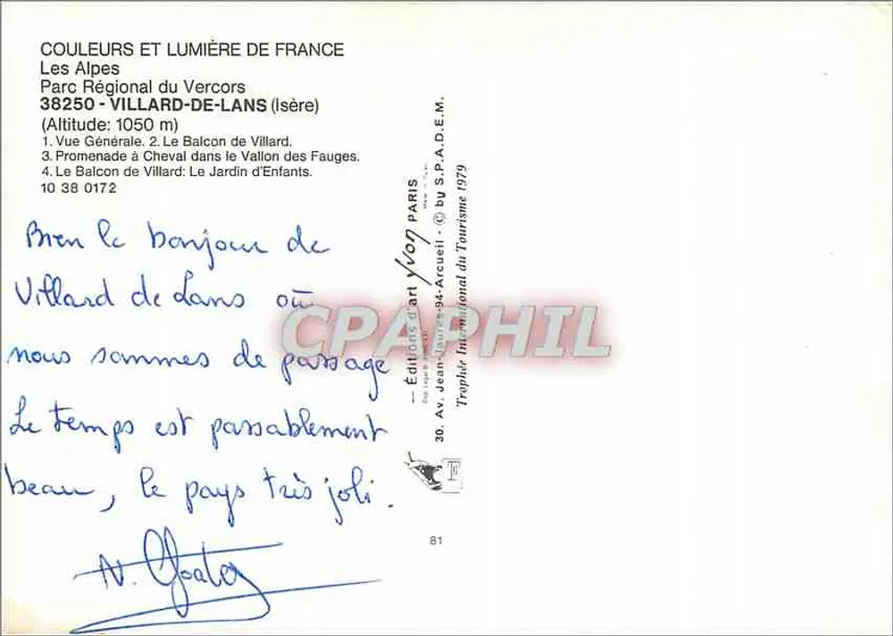 Villard-de-Lans — Recuerdo de Villard-de-Lans — Ediciones Jean-Arcueil - Reverso