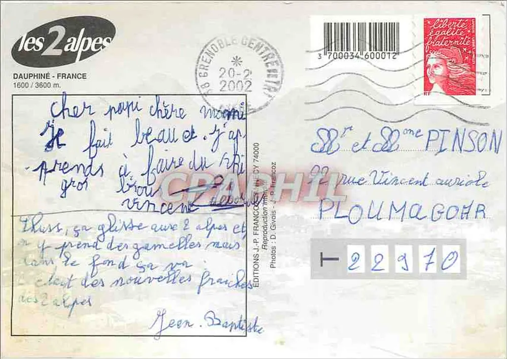 Les 2 Alpes — 1600 - 3600 m — Éditions J.P. François - Verso