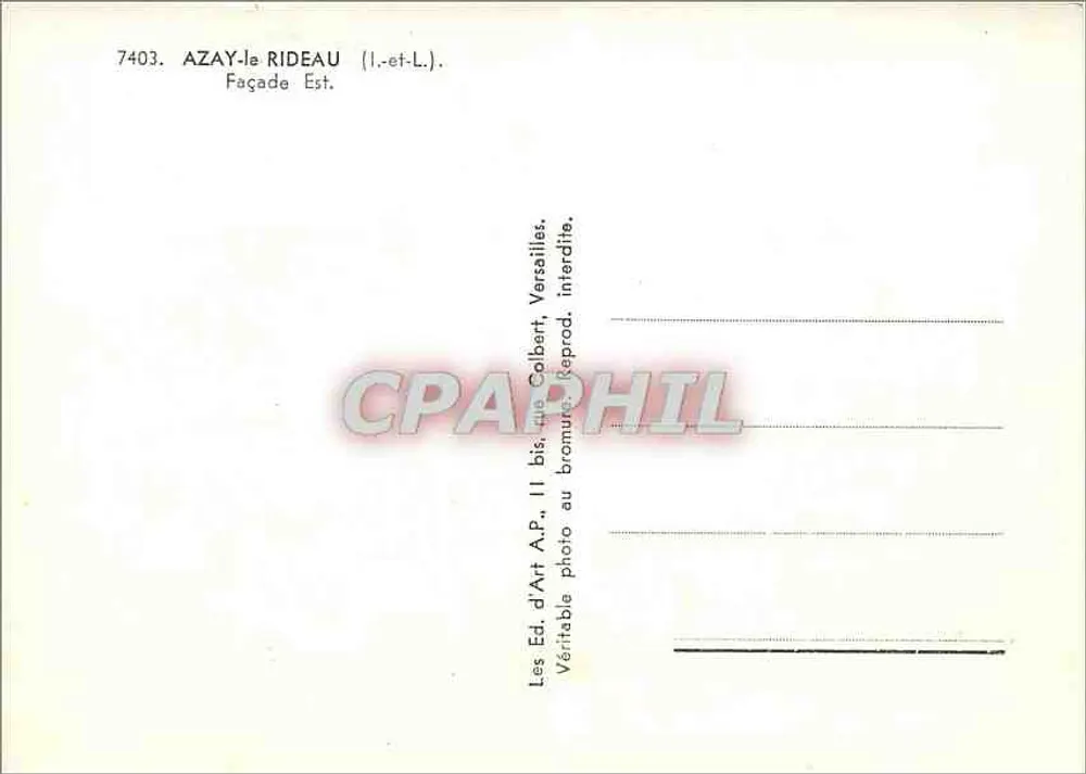 Azay-le-Rideau — Fachada Leste — Ed. d'Art A.P., Versailles - Verso