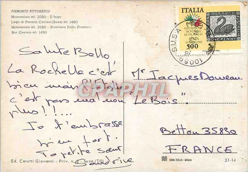 Vale de Susa — Moncenisio — Ed. Cerutti Giovanni, n° 2 - Verso