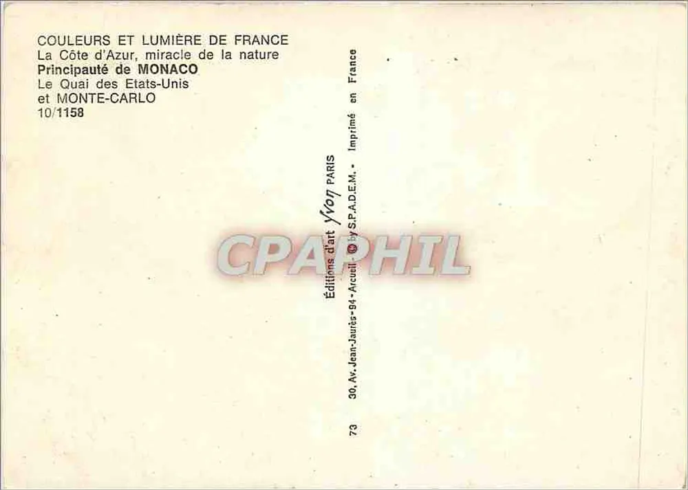Monaco — Der Quai des États-Unis — Éditions Yvon, n°10/1158 - Rückseite