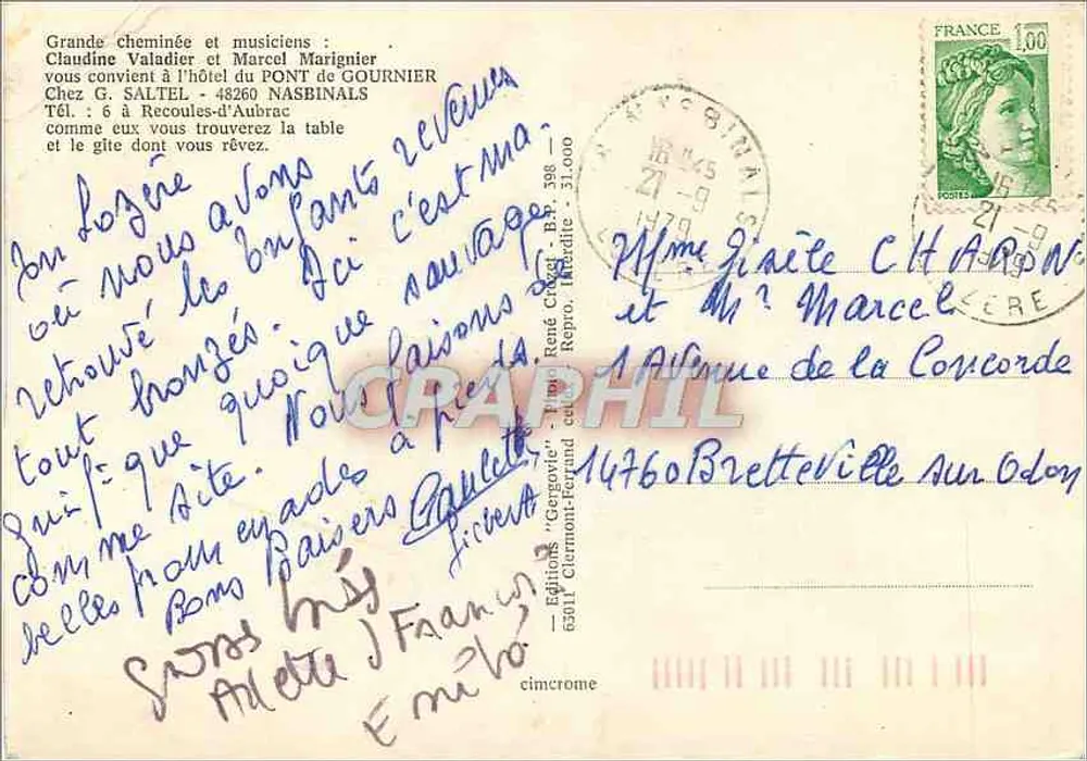 Musiciens à la cheminée — Gournier, Nasbinals — Éditions 'Gergovie' - Verso