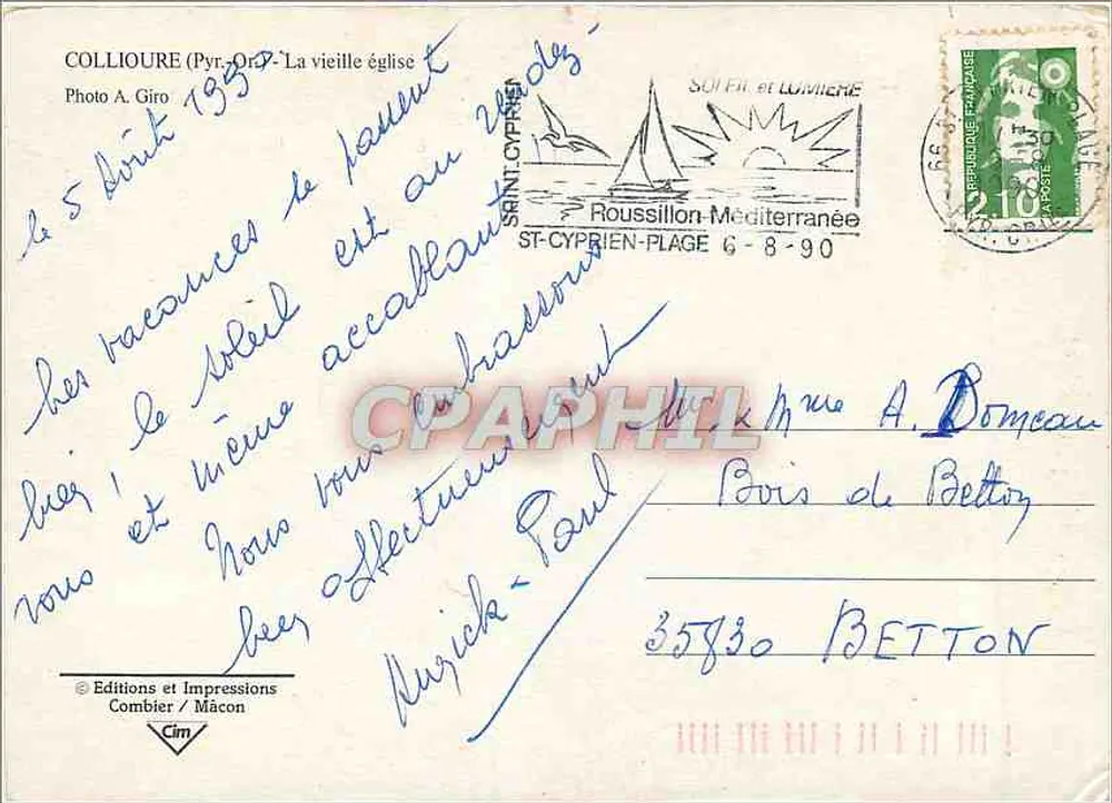 Collioure — Vista da velha igreja com um arco-íris — Edições e Impressões Combier / Maçon - Verso