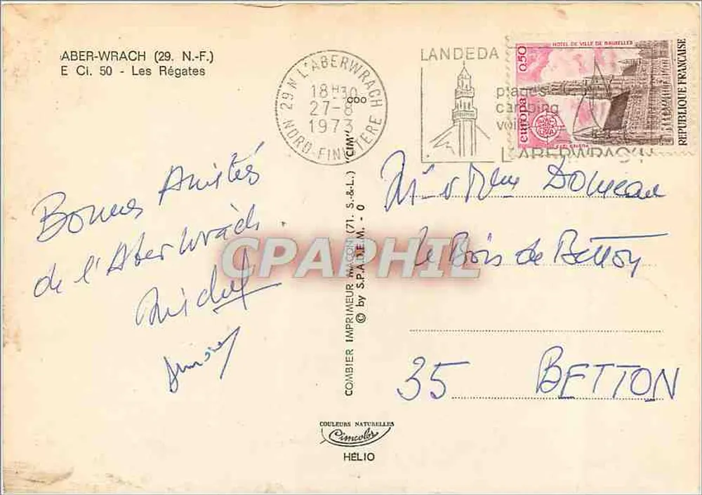 Aberwrach (29 N.-F.) — As Regatas — Imprimeur Combier - Verso