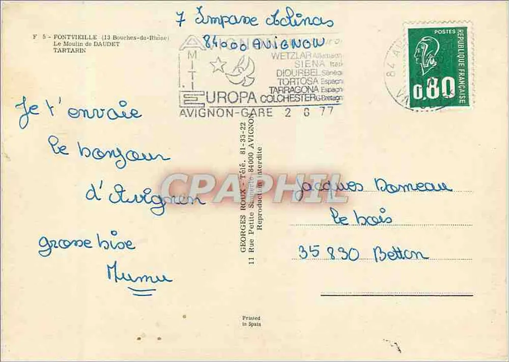 Ottomanischer Soldat vor dem Windrad von Tortosa — Verlag Georges Roux, gedruckt in Spanien - Rückseite