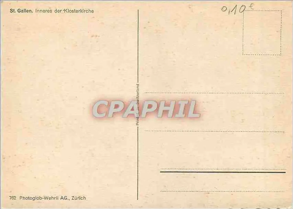 St. Gallen — Wnętrze klasztornej świątyni — Photoglob-Wehrli AG, Zürich, n°762 - Rewers