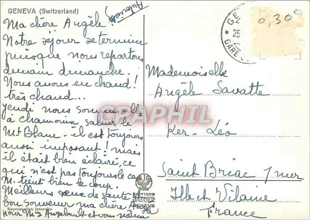 Genebra — Vista geral — Edições Jaeger, n° 8012 - Verso