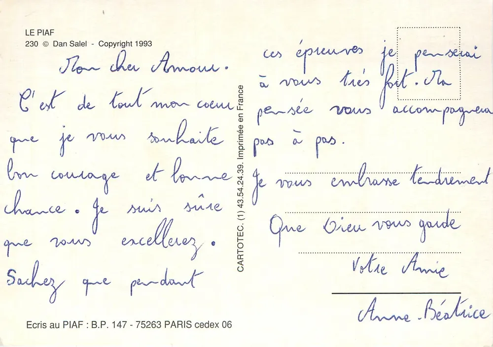 Carta postal humorística com desenho de Piaf - Dan Salel - n°230 - Frente