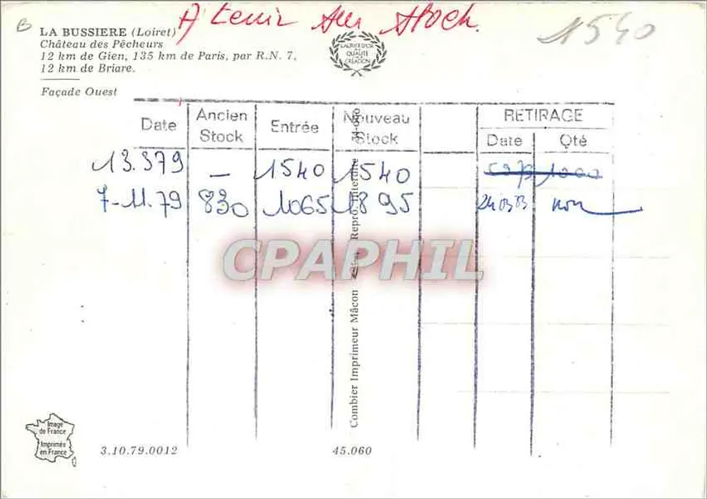 Castello dei Pescatori — La Bussière (Loiret) — Editore Maçon - Verso