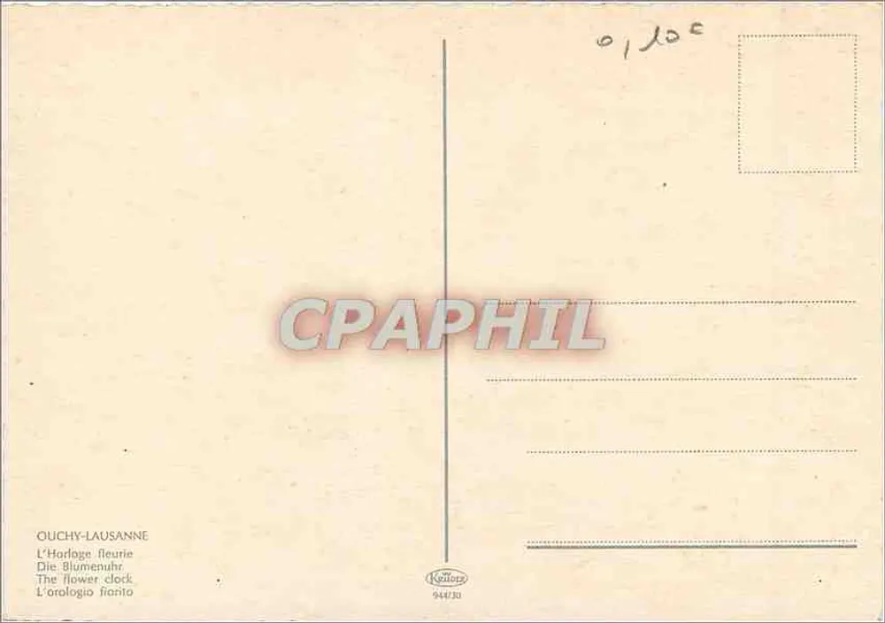 Relógio florido — Ouchy-Lausanne — editor Kellfors, n° 944/30 - Verso