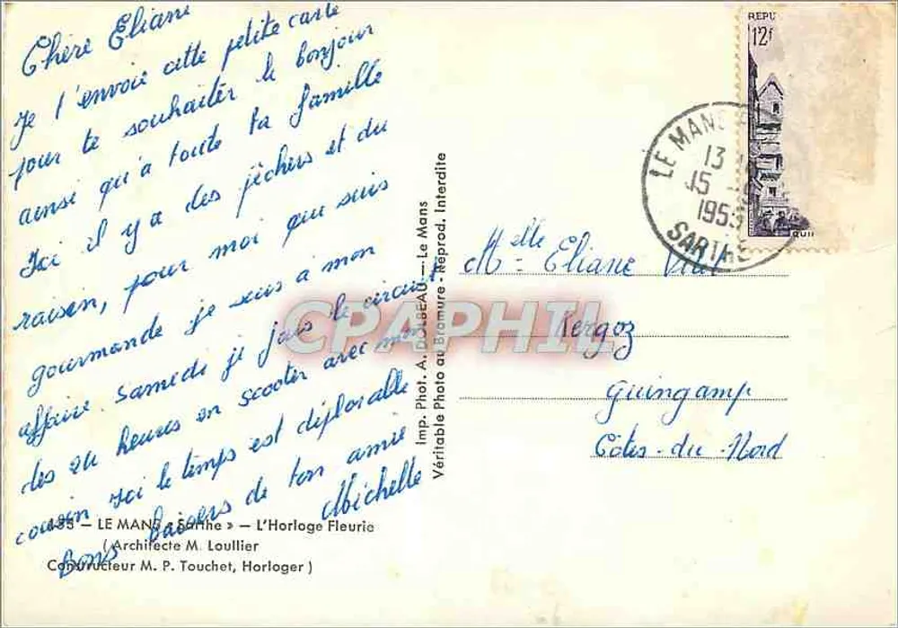 A Relógio Florido — Le Mans — Imp. Fot. A. Dolbeau - Verso
