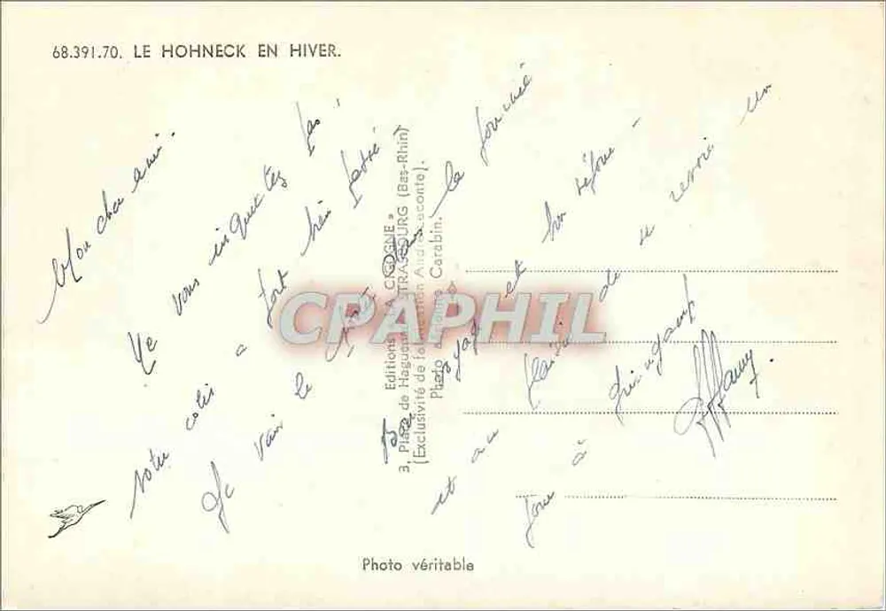 O Hohneck no inverno — Edições de CIGOGNE (Bar-Rhône) — n° 68.391.70 - Verso