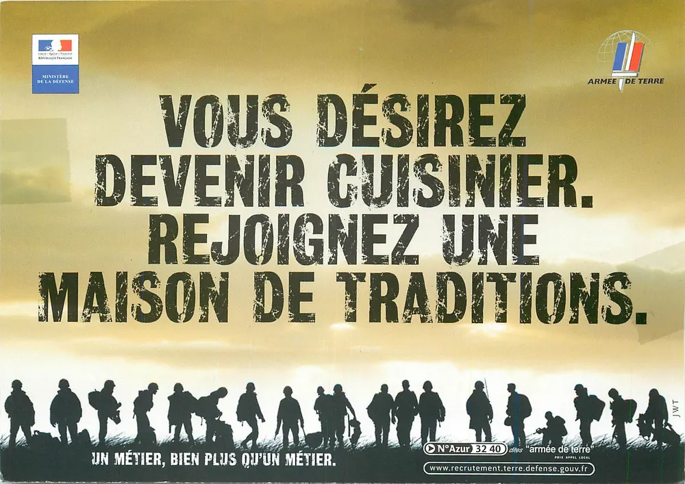 Recrutement dans l'armée de terre — Cuisine — Ministère de la Défense - Recto