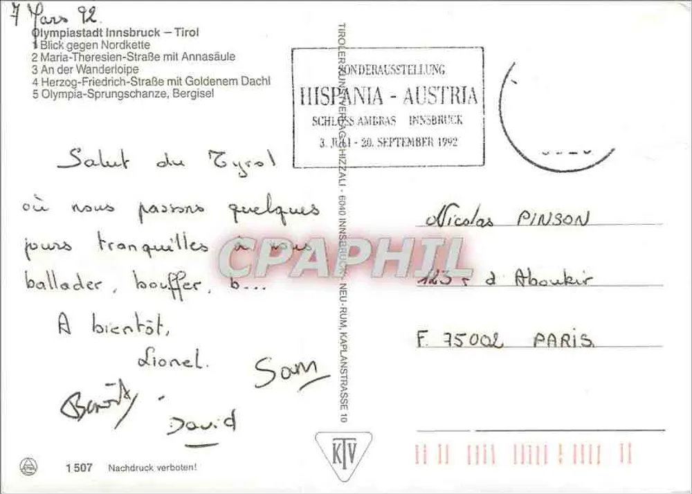 Innsbruck — Alpenstadt — TROLOERSONDERAUSSTELLUNG HISSANIA-AUSTRIA - Rückseite