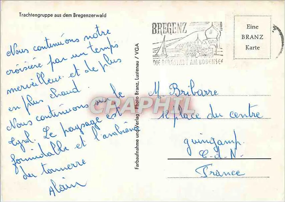 Grupa ludzi w strojach tradycyjnych z Bregenzerwald — Bregenz, V.G.A. Photo-Verlag, numer serii nie widoczny - Rewers