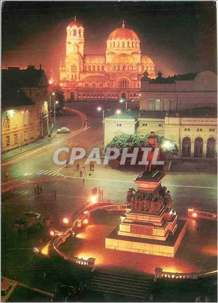 Sofía — Plaza Narodno Sabranie y Monumento a los Hermanos Liberadores — Tarjeta postal fotográfica búlgara - Anverso