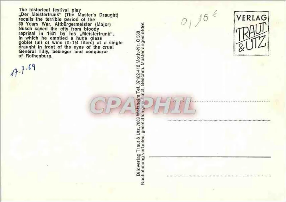 Rothenburg o. d. Tauber — Meistertrunk Festspiele — Verlag Traut & Utz - Verso