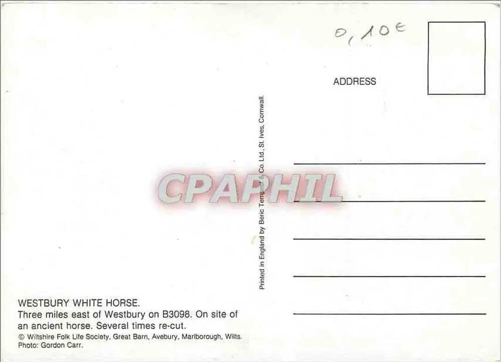 Westbury White Horse — Ort eines antiken Pferdes, das mehrfach gemeißelt wurde — Wiltshire Folk Life Society - Rückseite