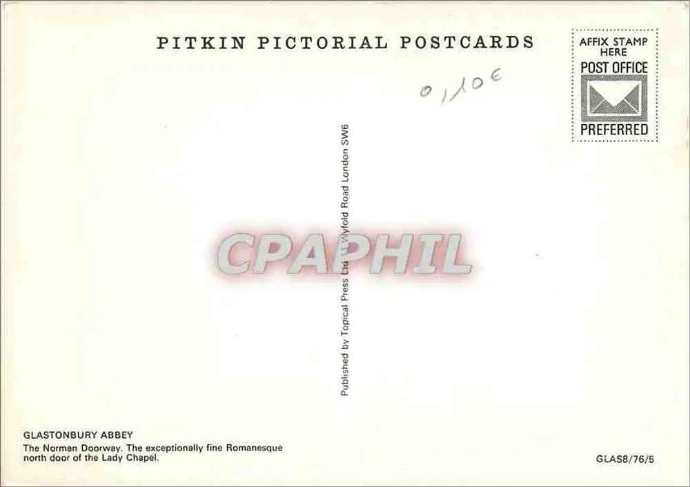 Abadía de Glastonbury — El portal normando, puerta norte de la Capilla de la Virgen — Pitkin Pictorial Postcards - Reverso