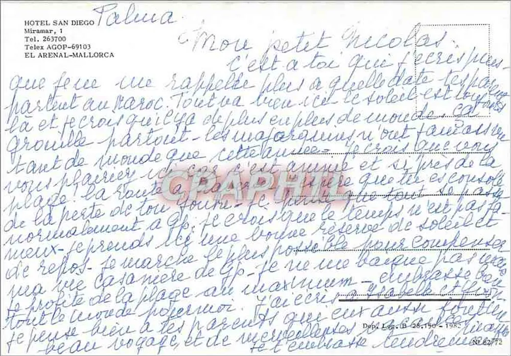 होटल सैन डिएगो — पाल्मा डे मालोर्का — संख्या 82/72 - पीछे