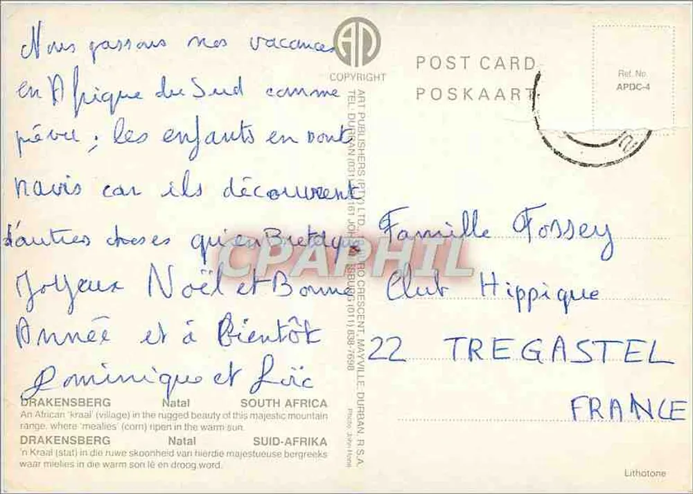 Drakensberg — aldea africana con campos de maíz — Art Publishers (Pty) Ltd - Reverso