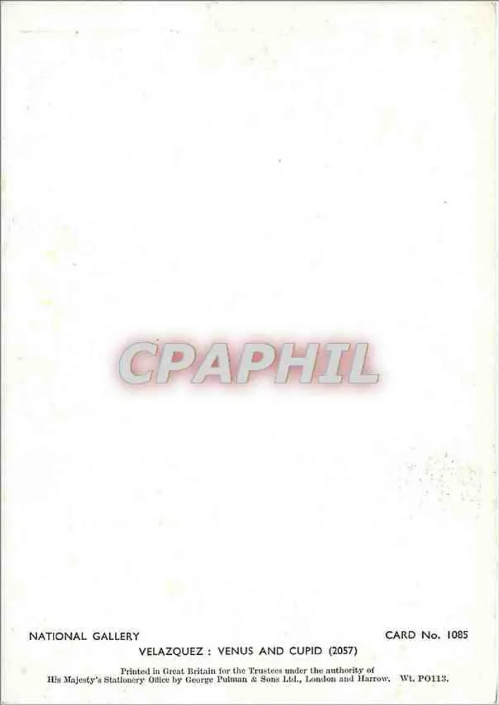 Vênus e Cupido — reprodução de uma obra de Velázquez — editada por George Pulman & Sons Ltd, Londres - Verso