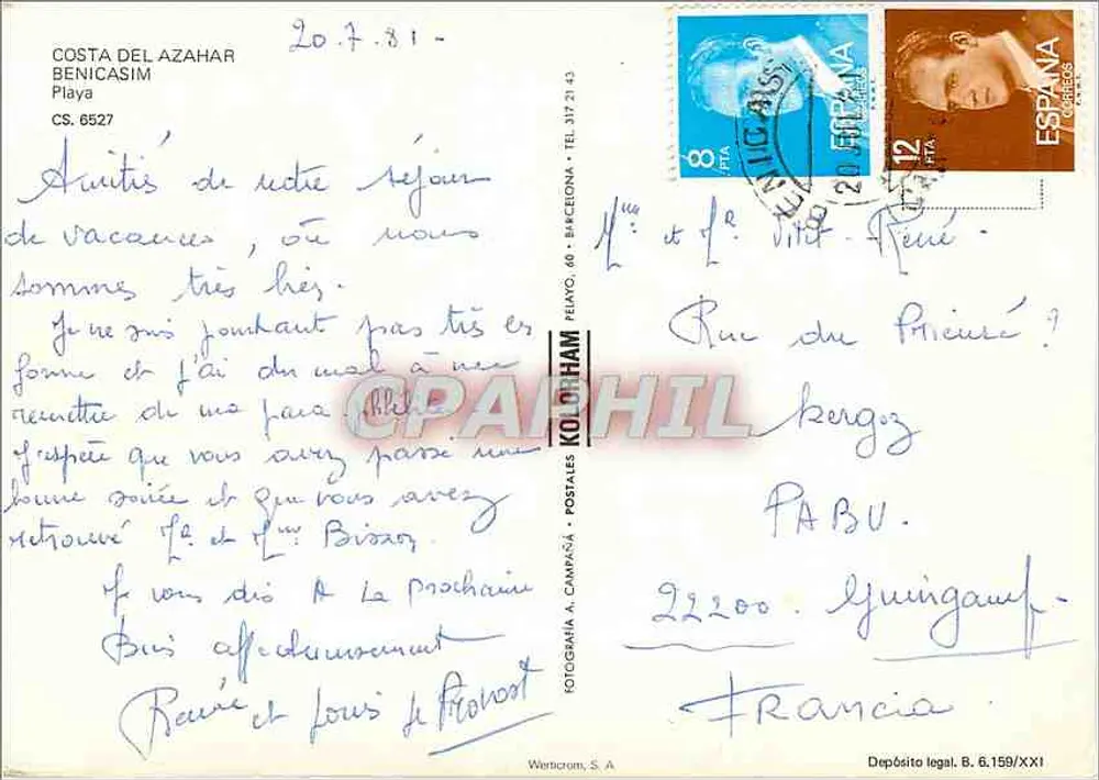 Costa del Azahar — Praia de Benicassim — Fotografia A. Campaña, S.A. - Verso