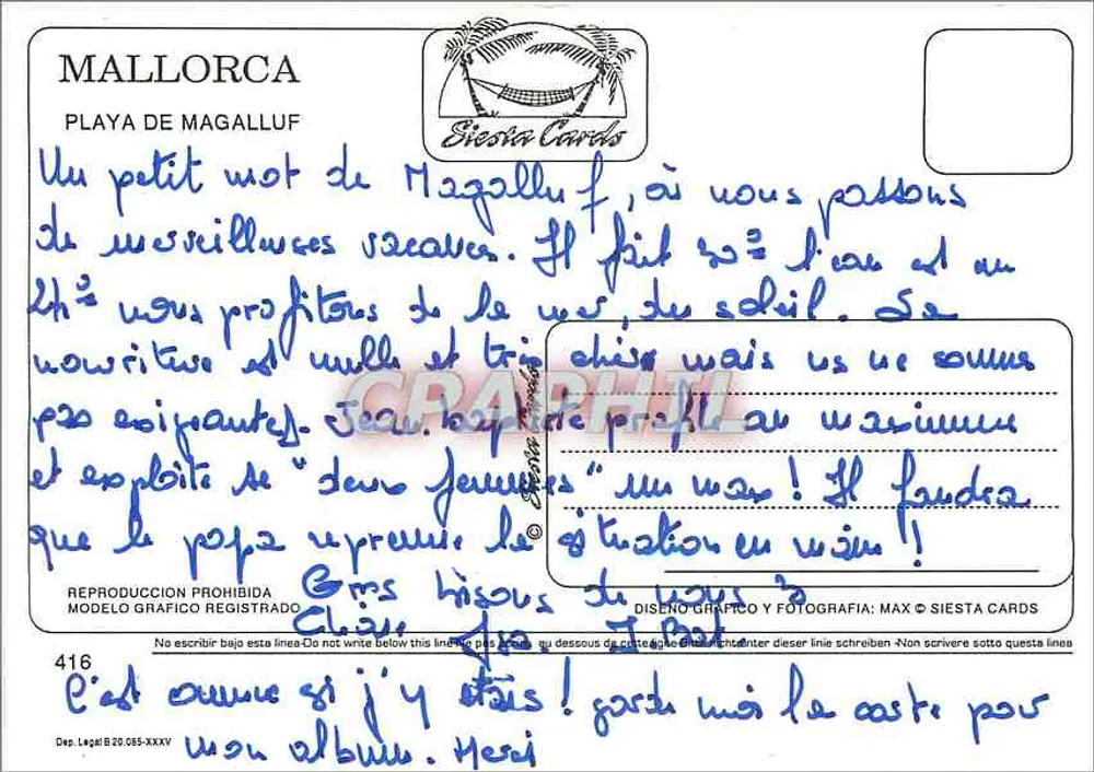 Magalluf — praia e hotéis — Siesta Cards n°416 - Verso