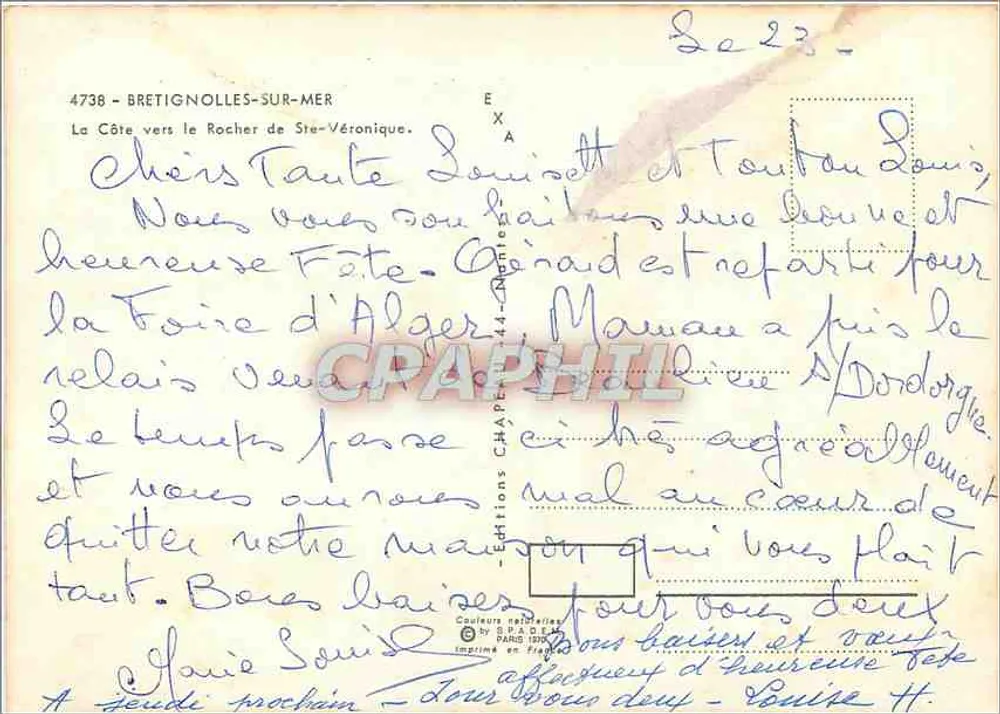 Bretignolles-sur-Mer — La Côte vers le Rocher de Ste-Véronique — Éditions S.P.A.D.E. n°4738 - Verso