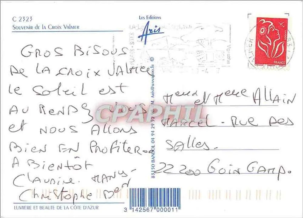 La Croix Valmer — vista aérea, praia, palmeira, piscina — Les Editions Ari - Verso