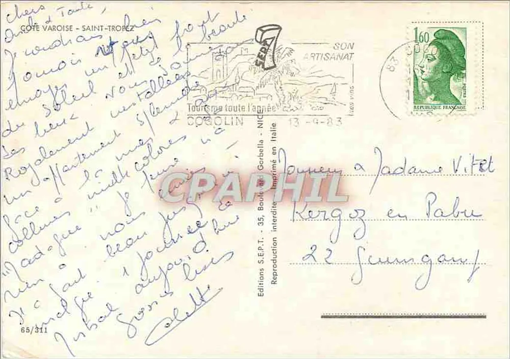 Saint-Tropez — vista do porto e do vilarejo — Éditions S.E.P.T. - 65/311 - Verso