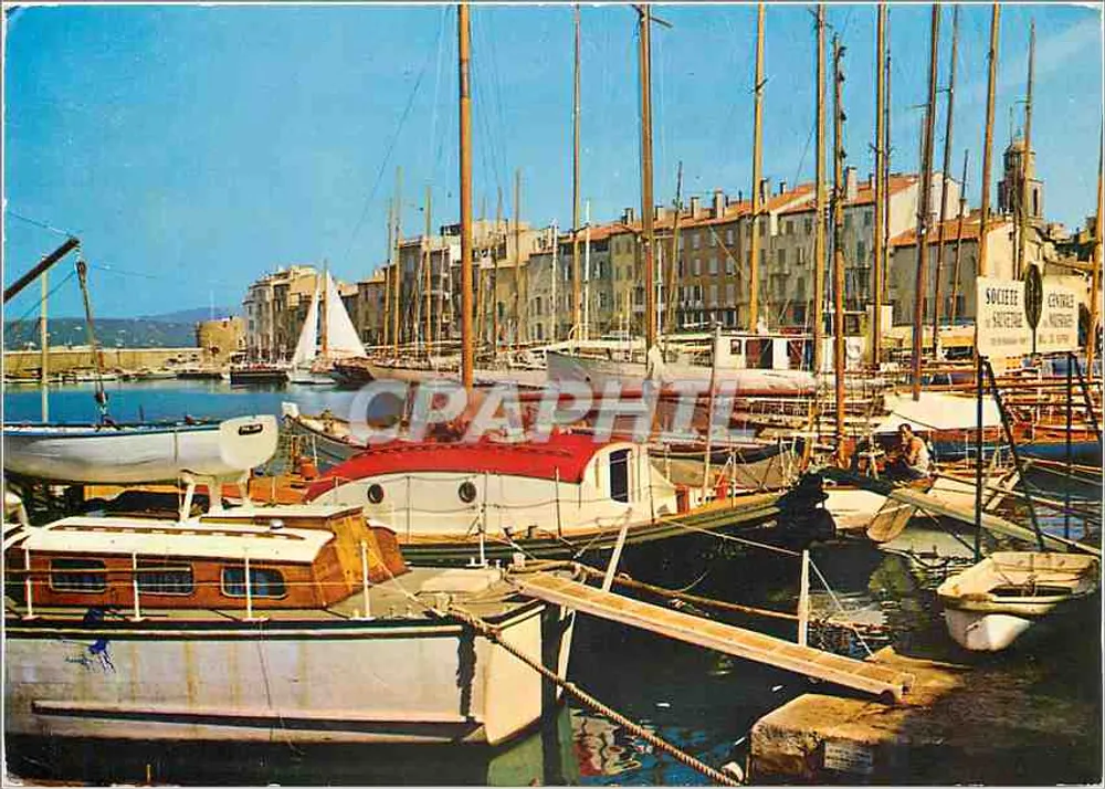 Hafen von Saint-Tropez — Ansicht von Booten und Kaien — Imprimerie Combier - Vorderseite