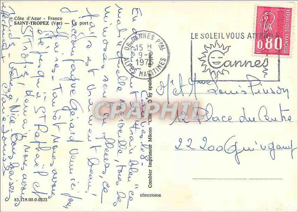 Hafen von Saint-Tropez — Ansicht von Booten und Kaien — Imprimerie Combier - Rückseite