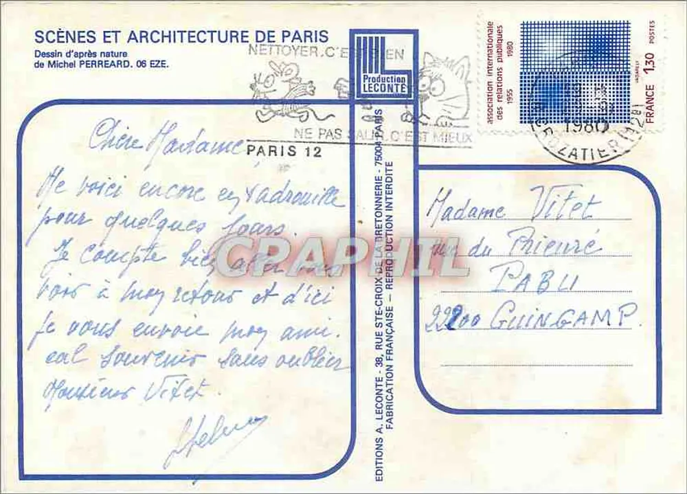 O pont Alexandre III e a torre Eiffel — desenho de Michel Perreard — Éditions Leconte - Verso