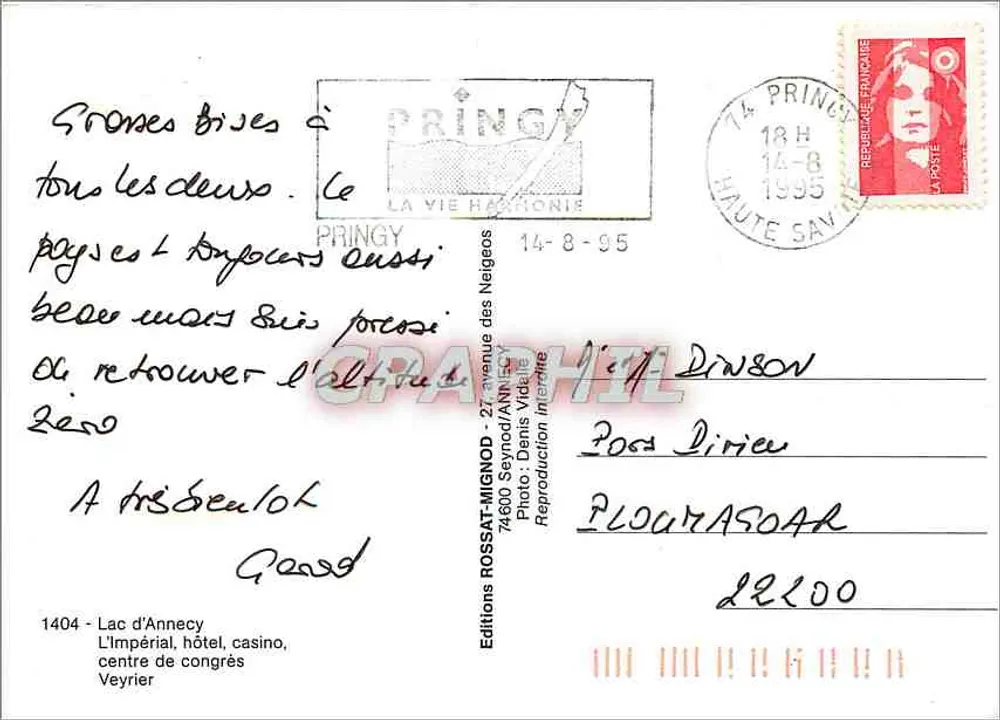 Lac d'Annecy — vue aérienne — Éditions Rossat-Mignod, n° 1404 - Verso