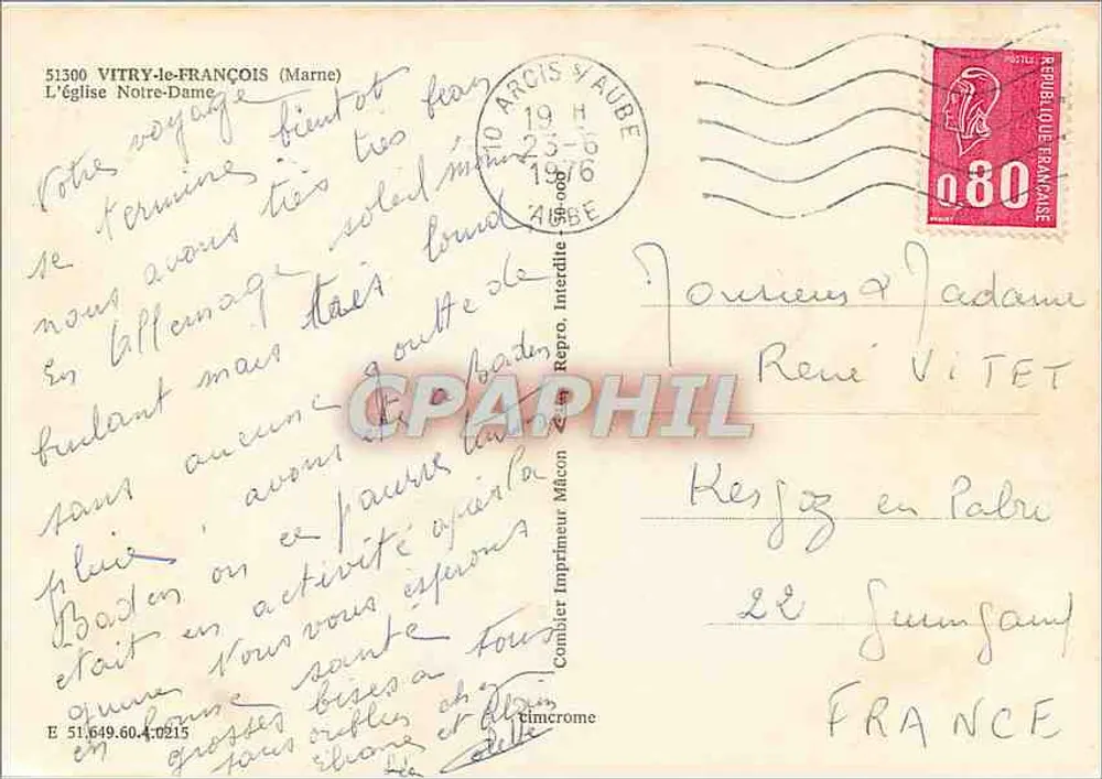Vitry-le-François — A Igreja de Nossa Senhora — Impressor Mâcon - Verso