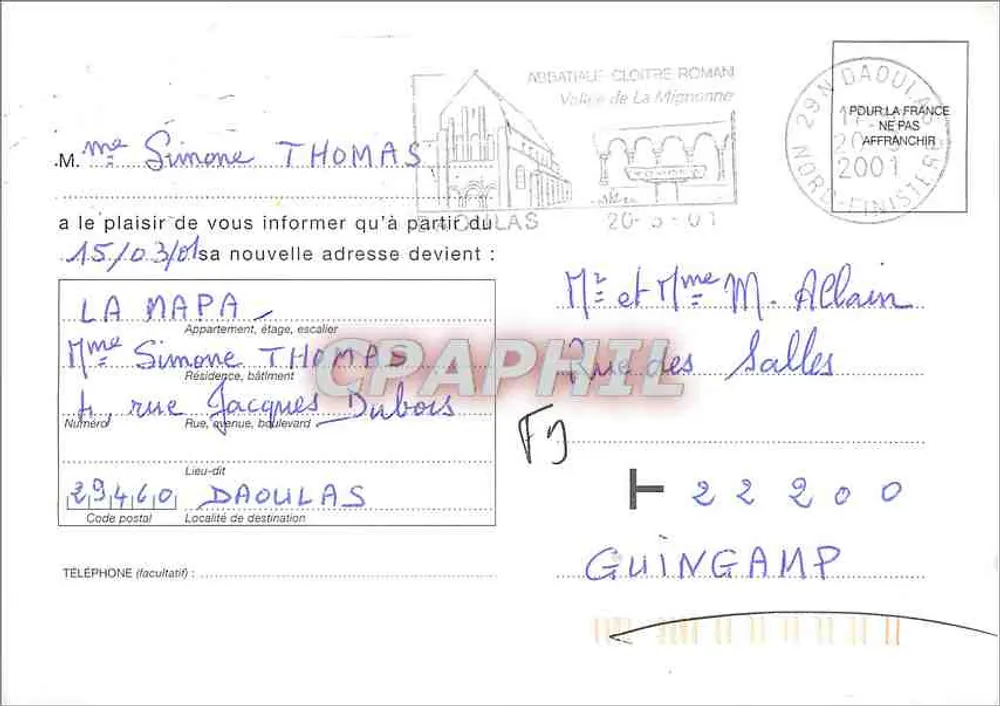 Transporte e entrega — ilustração — La Poste, n° 356 000 DCDWINKS/05-99 - Verso