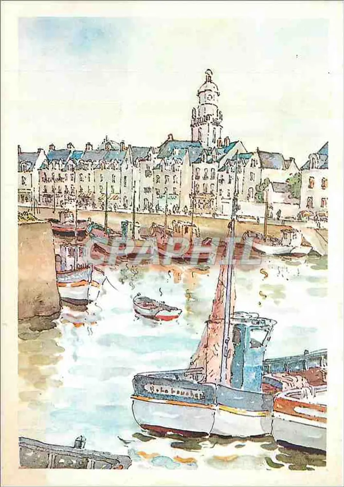 Port of La Baule — view of the port with boats and church — Éditions B.P. La Baule - Front