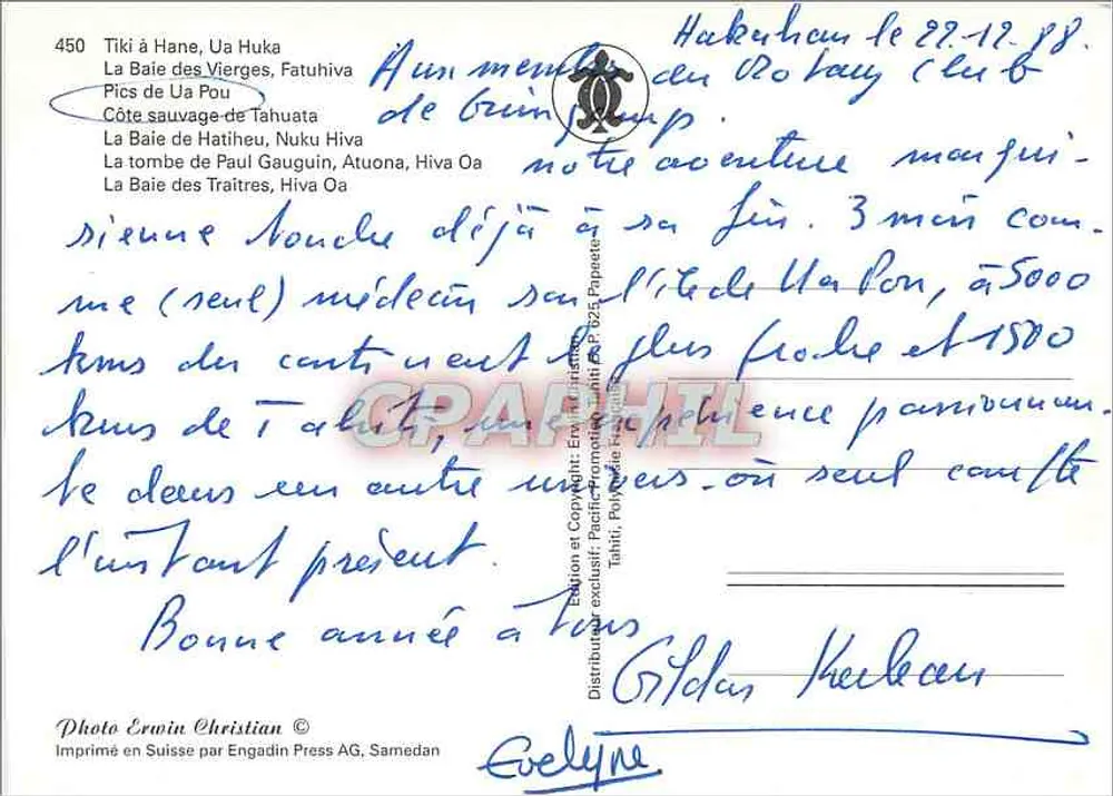 As Ilhas Marquises — Recordações das Ilhas Marquises — Editor: Erwin Christian ©, Impresso na Suíça pela Engadin Press AG, Samedan - Verso