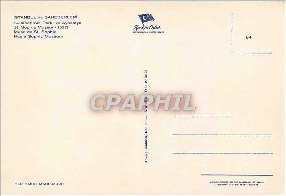 Istanbul — Hagia Sophia Museum — Keskin Color, n° 88 - Verso