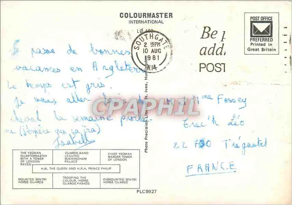 Pageant de Londres — Coloumaster International, n° PLC9927 - Verso
