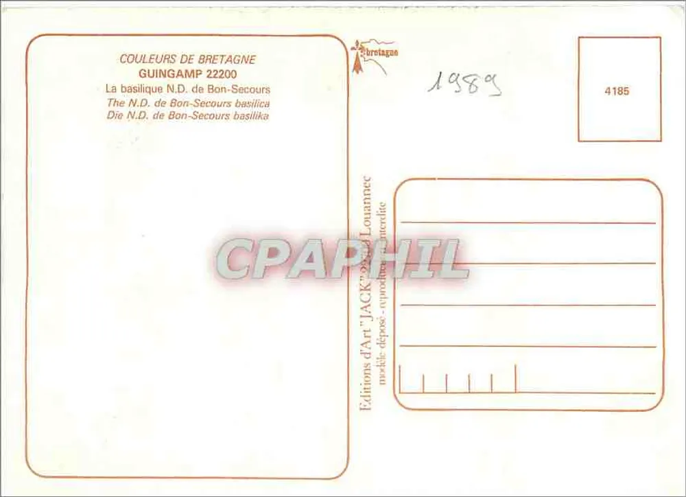 Guingamp — A basílica Nossa Senhora do Bom Socorro — Edições de Arte 'Jack' Louannec - Verso