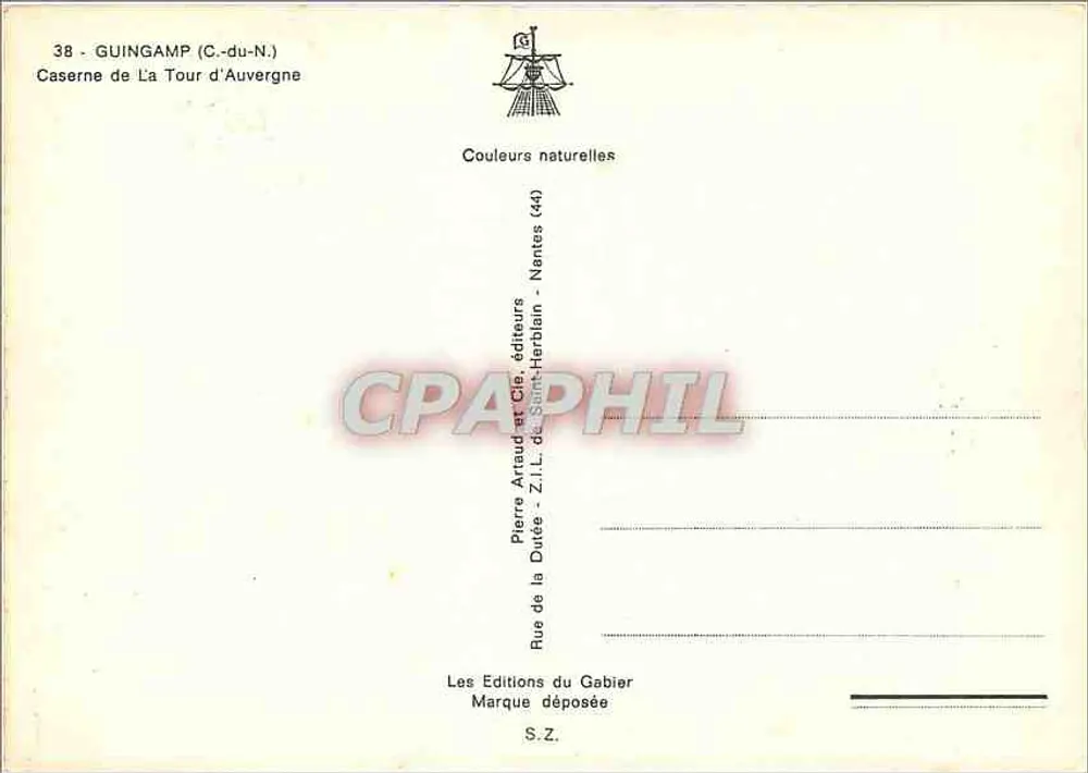 Guingamp (C.-du-N.) — Quartel de La Tour d'Auvergne — Edições Pierre Artaud e Cie, Nantes - Verso