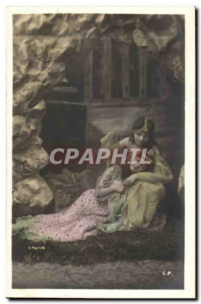 Femme assise dans une grotte — scène de genre — H. Manuel, E.P. - Recto