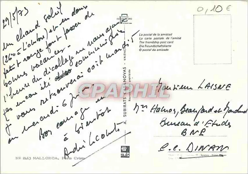 Porto Cristo — Mallorca — editor Subirats Canovas, n° 2463 - Verso