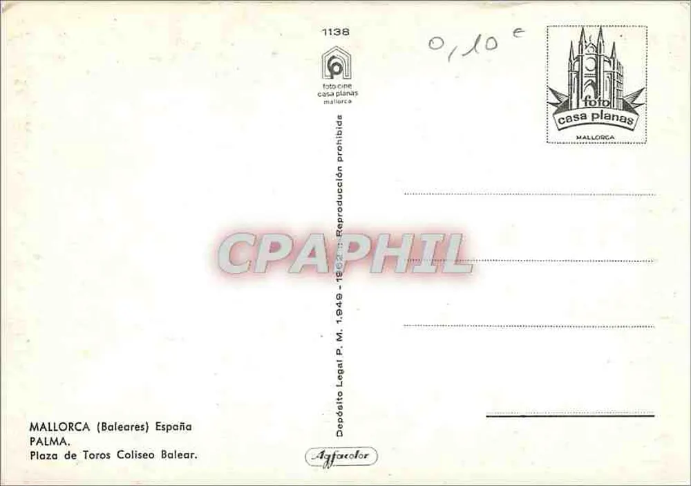 Plaza de Toros Coliseo — Palma de Mallorca — éditeur Casa Planas, n° 1138 - Verso